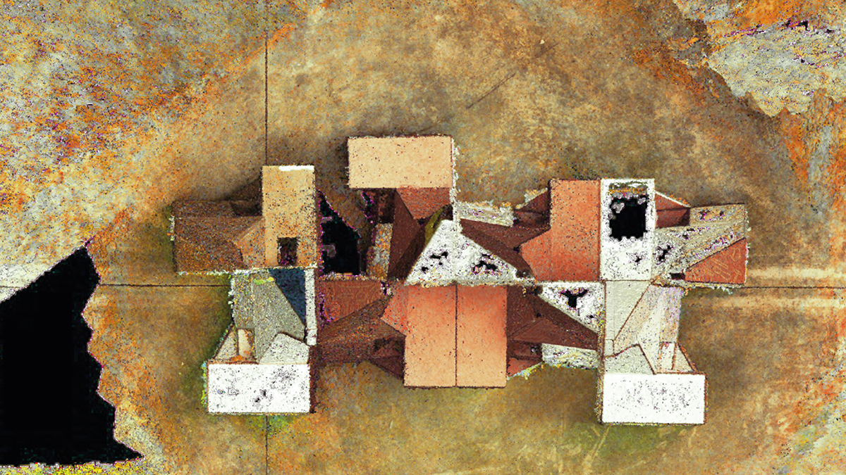 Detail of Michael Young's book "Reality Modeled after Images" that features an architecturally influenced abstract painting