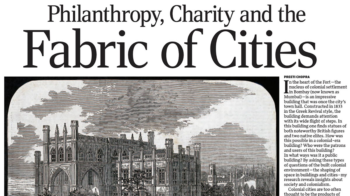 Screenshot of a newspaper article with the headline &quot;Philanthropy, Charity and the Fabric of Cities&quot;