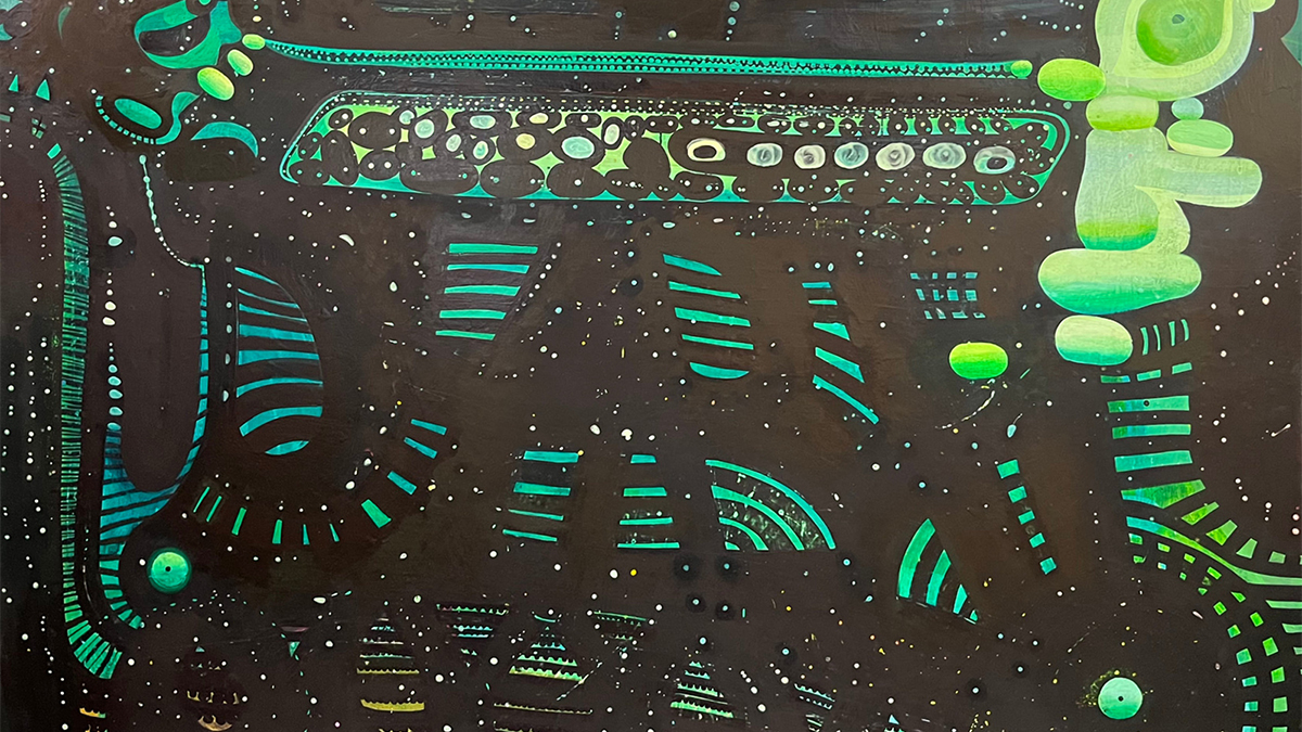 Detail of a green and black abstract painting