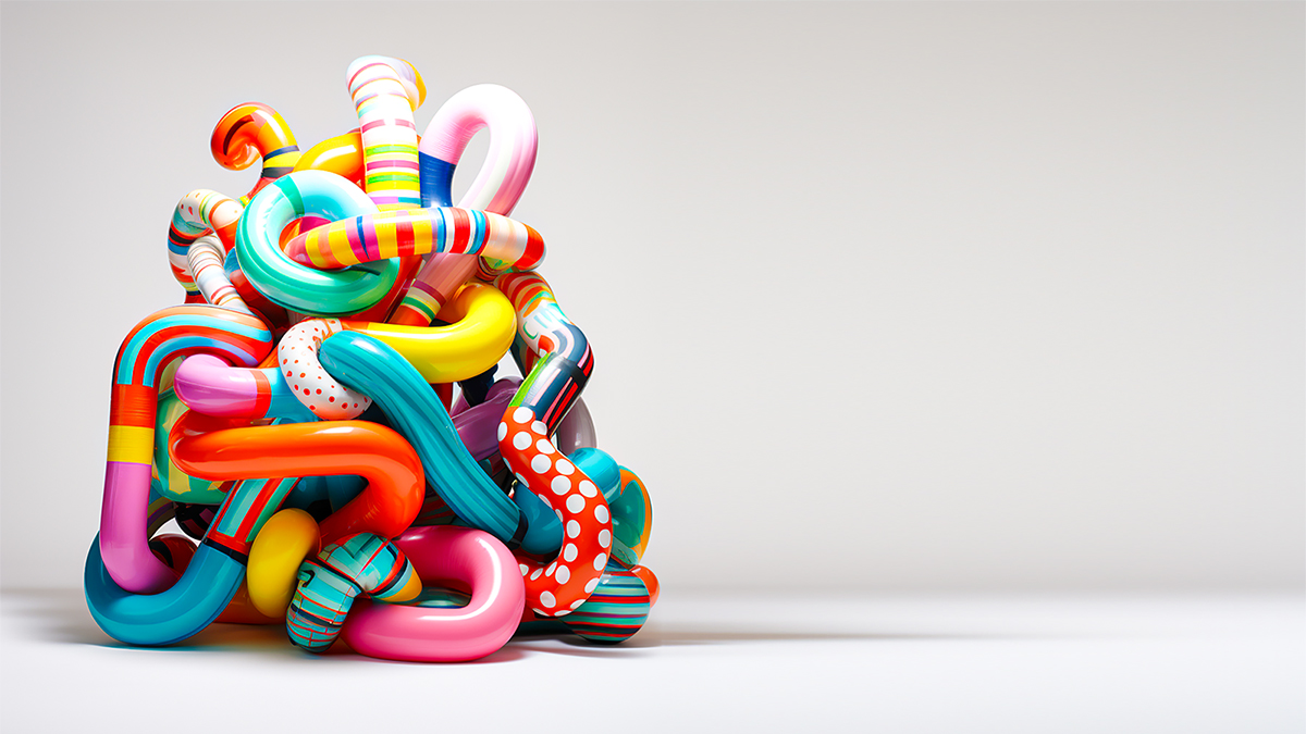 Digital design of an inflatable structure comprising many colorful noodle-like tubes