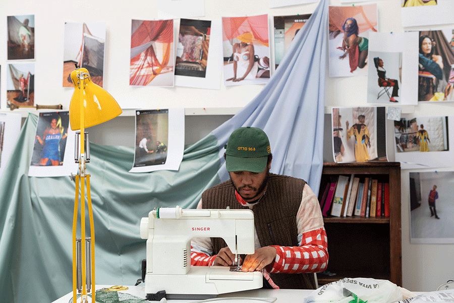 Animated GIF with color photographs showing several fellows in their studios at the Academy